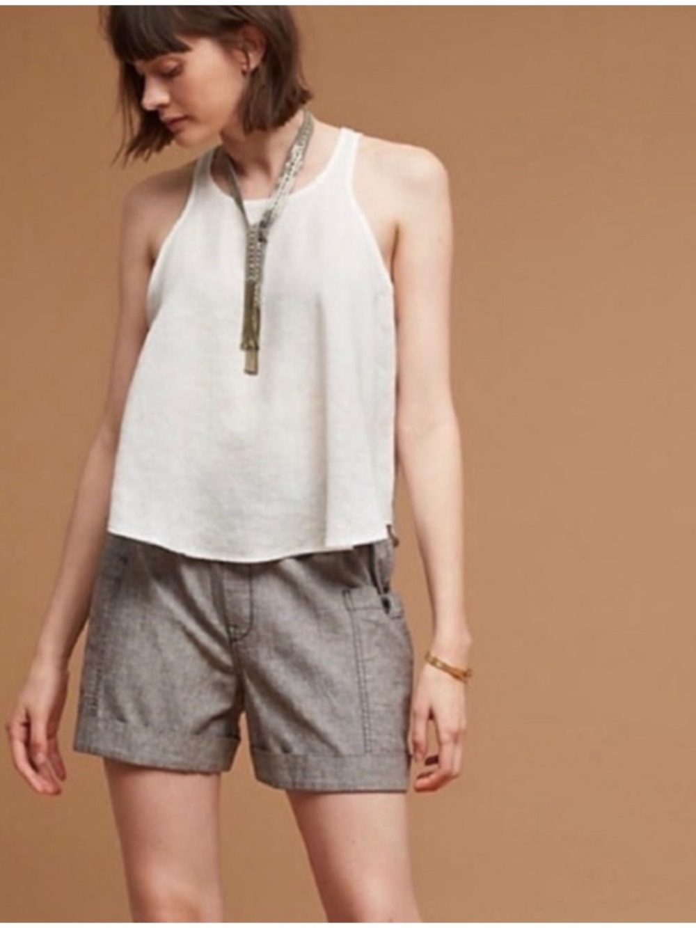 Anthropologie Hei Hei Women’s Sz S Gray Linen Cotton Shorts High Rise Pull On